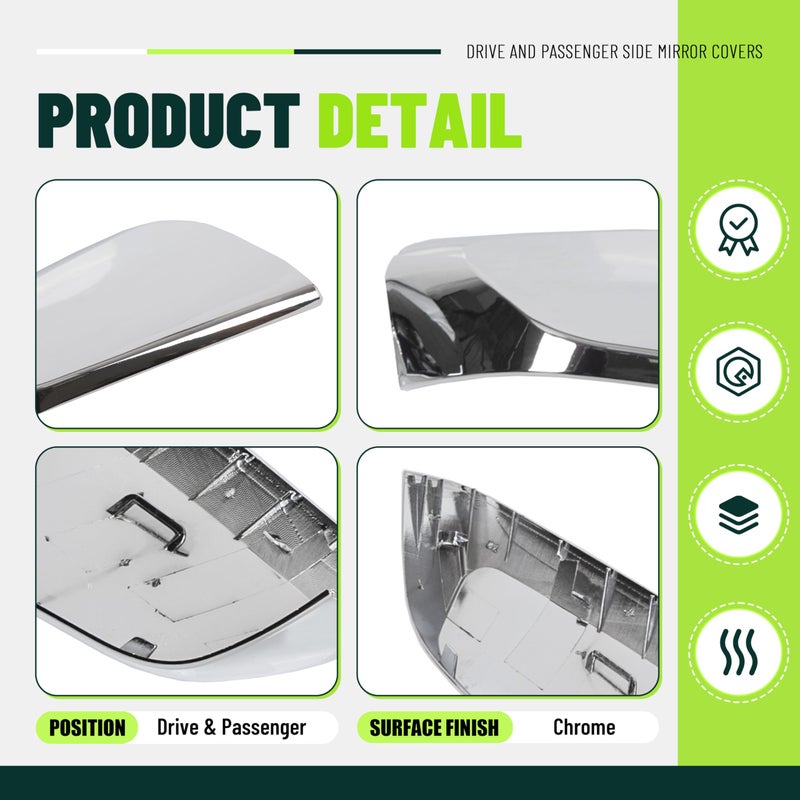 ECOTRIC Pair Mirror Covers Compatible With 2014-2020 Chevy Impala Overlays Trims Shells Chrome 2PCS - Image 4